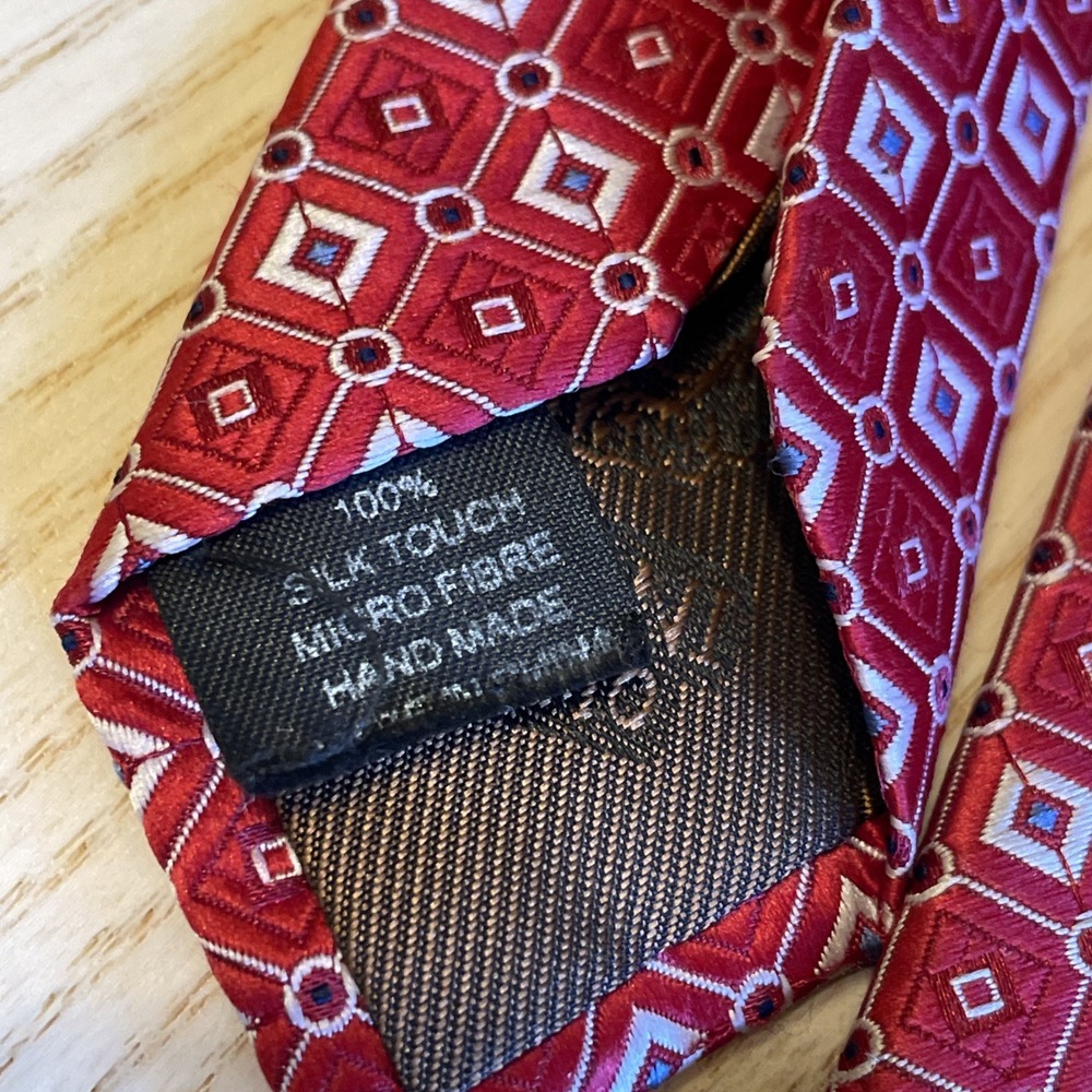 Imani Uomo Neck Tie Geometric Print Silk Touch Microfiber Red - Picture 3 of 5